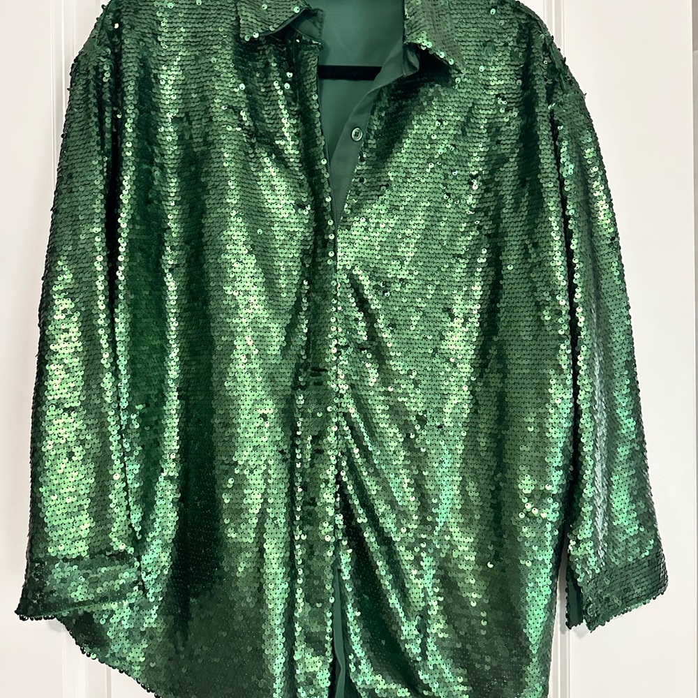 Green Sequin Women's Button Down Shirt OnTwelfth- Never worn